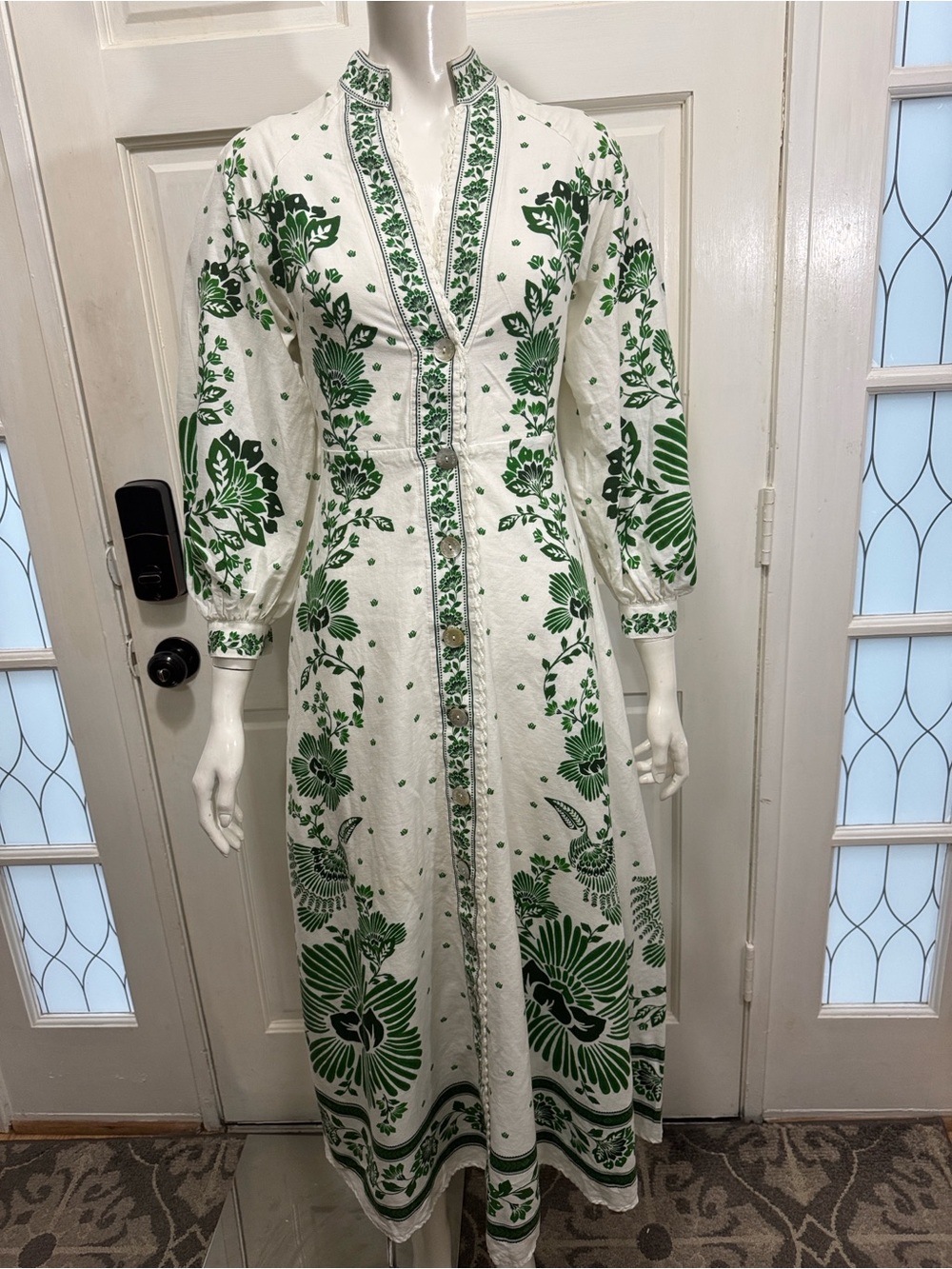 Farm Rio Forest Soul Green Floral Embroidered Maxi Long Sleeve Dress Size XS - Picture 2 of 14